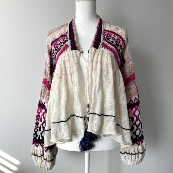 Free People Dreamland Linen blend Cardigan Size M Wide Boxy Boho - Picture 1 of 16